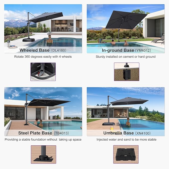 PURPLE LEAF 8' X 8' Patio Umbrella for Pool 7' High Offset Outdoor Cantilever Umbrella Swimming Pool Umbrella with 360°Rotation for Poolside Grey