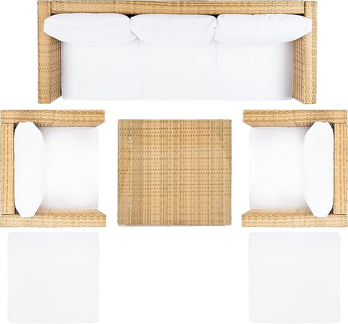 SAFAVIEH Outdoor Collection Presla Natural/White 6-Piece Patio Living Set PAT7715D-3BX