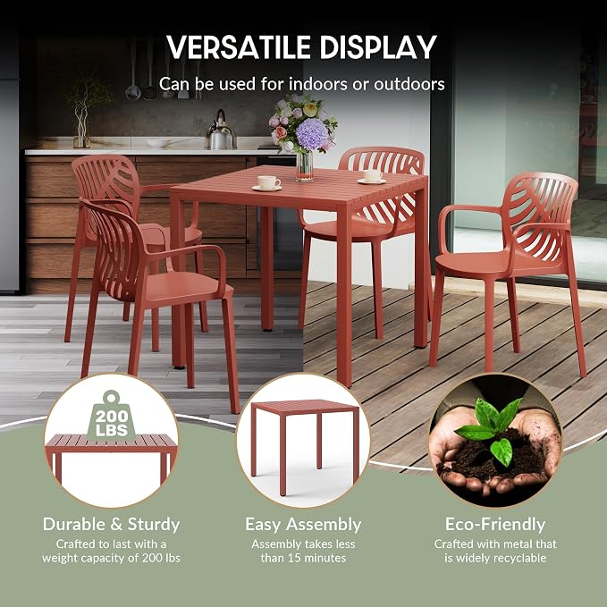WestinTrends Playa 31.5" Iron Metal Frame Outdoor Square Patio Dining Table, Red