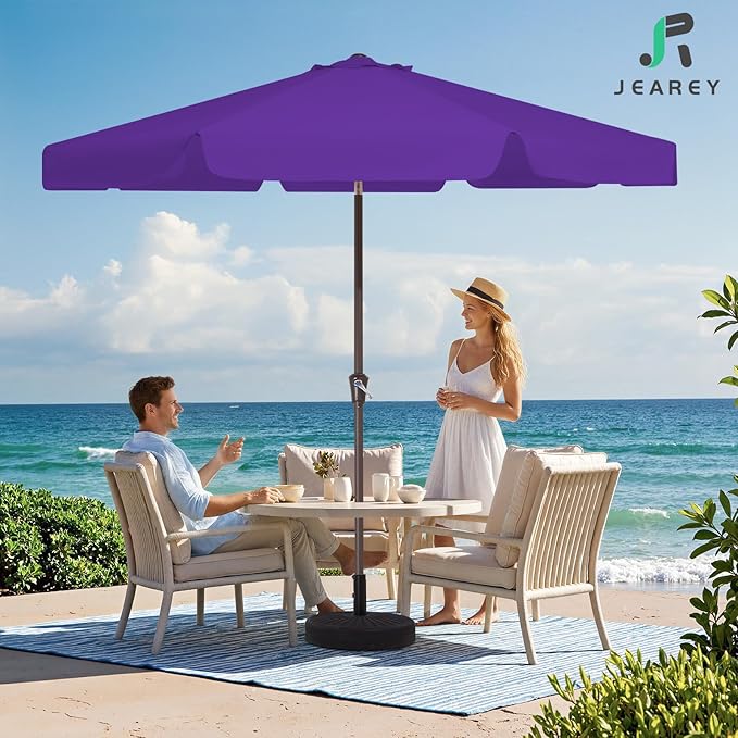 JEAREY 9 FT Patio Umbrella Outdoor, Table Umbrellas Market Umbrella w/Push Button Tilt/Crank, 8 Sturdy Ribs(Dark Purple)