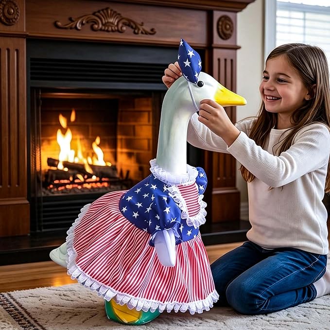 Go Ho 4th of July Porch Goose Outfit, American Flag Patriotic Clothes for 23 Inch Porch Goose Statue, Summer Sculpture Clothes for 250th Anniversary USA Outdoor Lawn Garden Patio Decoration