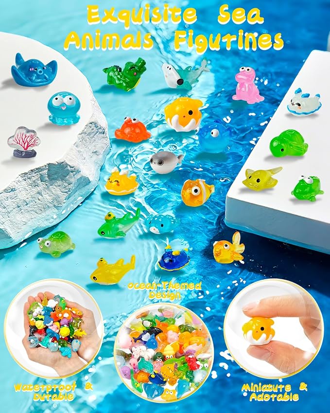 Piemow 77 Pcs Mini Ocean Animals Resin Figures, Sea Micro Landscape Decor | Tiny Resin Animal Decorations, Miniature Marine Creature Accessories Gifts for Fish Tank Aquarium Fairy Garden