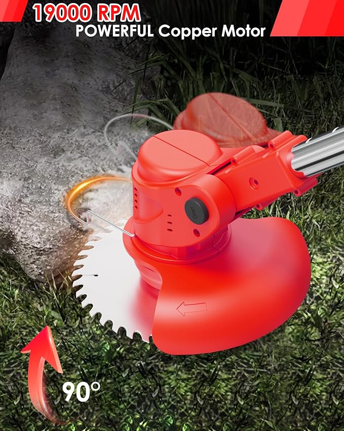 21V Cordless Weed Wacker Battery Operated, 2 X 2.0Ah Electric Weed Eater Battery Powered, Foldable 3-in-1 Weed Trimmer/Brush Cutter/Lawn Mower with 8 Blades (Stringless) & Removable Wheels