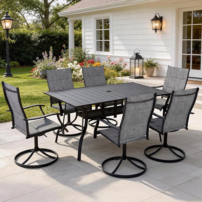 Patio Swivel Rocker Chairs Set of 6,Outdoor Dining Chairs High Back,15° Gentle Rocking Patio Chair with Padded Textilene, Metal Frame for Poolside Lawn Garden,Grey(6 PCS)