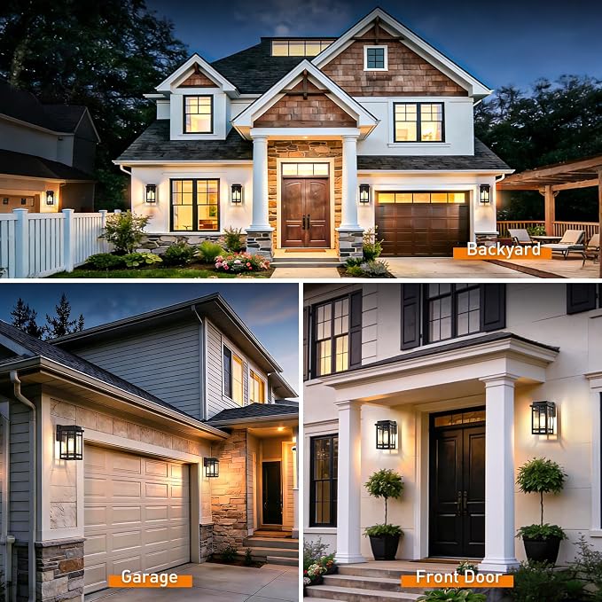 Outdoor Wall Light Fixtures 9.76'', Porch Lights Lantern, 2 Pack | Waterproof Exterior Modern Matte Black Wall Mount Lighting, Anti-Rust E26 Socket Outside Scones for Front Door Garage Patio