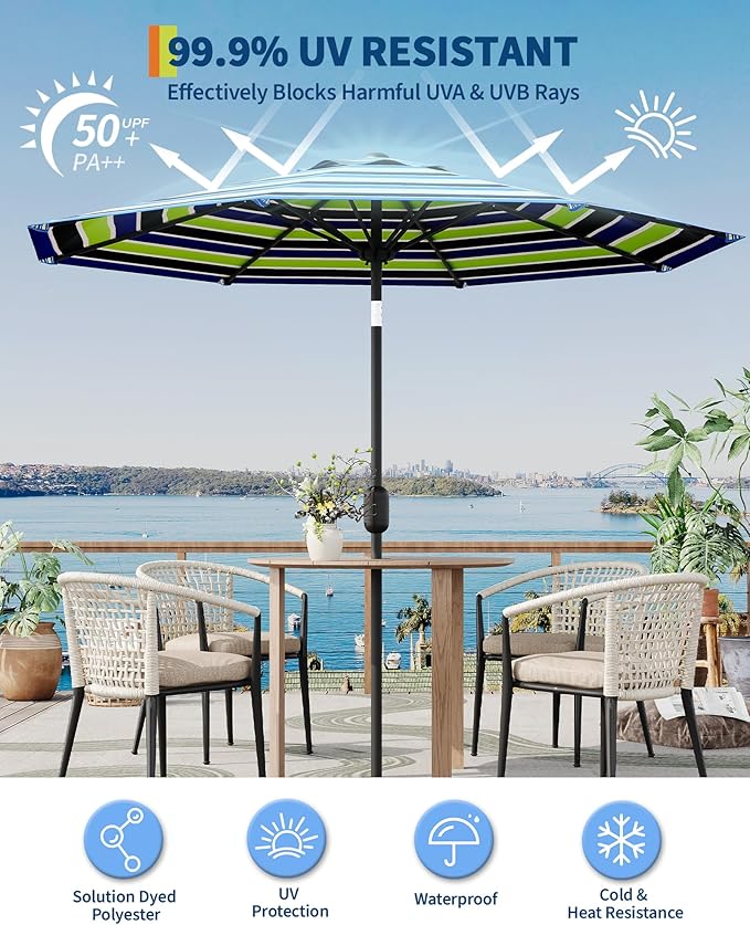 GarveeLife Outdoor Patio Umbrella, Table Market Umbrella with Push Button Tilt and Crank, 8 Sturdy Ribs UV Protection Waterproof for Garden, Deck, Backyard, Pool