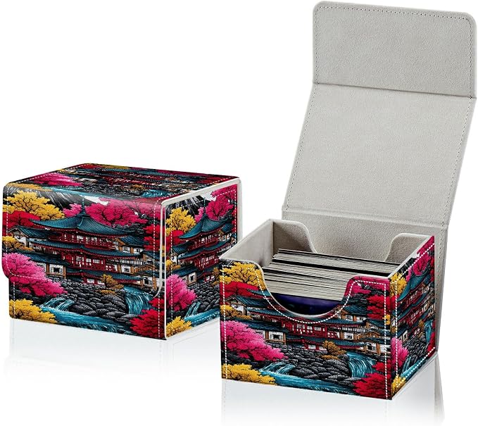 Card Deck Box for MTG, Cards Storage Box Fits 120+ Sleeved, Leather Small Size Strong Magnetic Closing Card Case for Board Games Magic TCG CCG Baseball Collection, Pink Leaf House