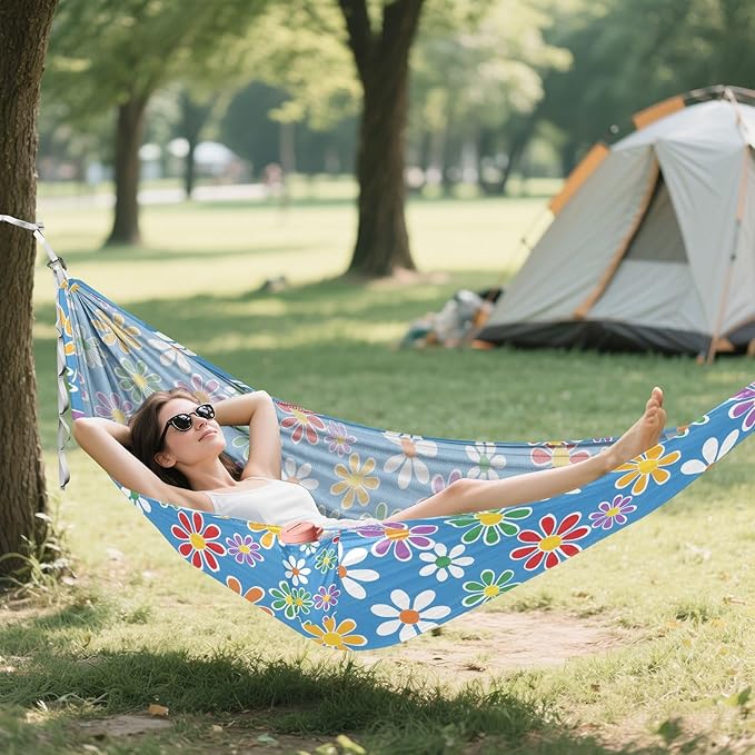 Portable Single Hammock Flowers Colorful Pattern Garden Yard Outdoor Hammocks