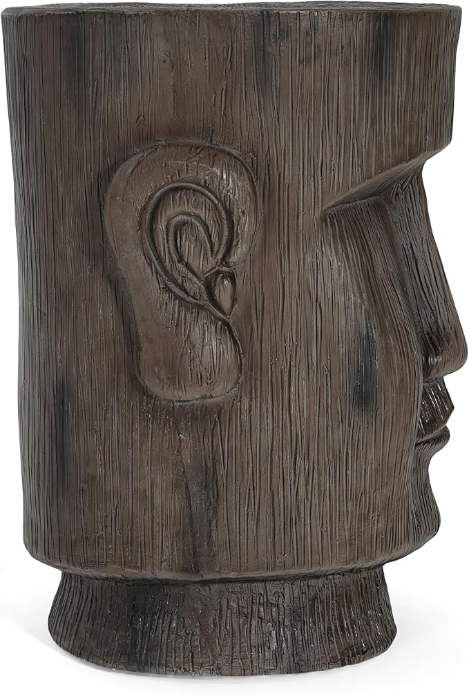 Merax 20" H Outdoor Side Table, Easter Island Moai Statue Pedestal End Table Stool for Home Patio Deck Sunroom Garden Balcony Yard Lawn, Light Grey