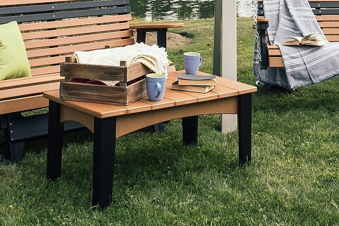 LuxCraft Island Coffee Table – HDPE Poly Lumber Outdoor Patio Table, Weather-Resistant Coastal Style, Low-Maintenance Durable Design (Birch & White)