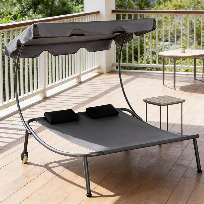 GOWE Outdoor Wheeled Hammock Daybed,Double Chaise Lounge Chair