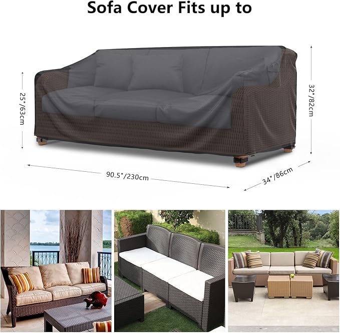 Mrrihand Heavy Duty Patio Sofa Cover Waterproof, Mrrihand 3-Seater Outdoor Sofa Loveseat Cover, Outdoor Patio Furniture Cover with Air Vent and Handles, 90" W×34" D×32" H, Black