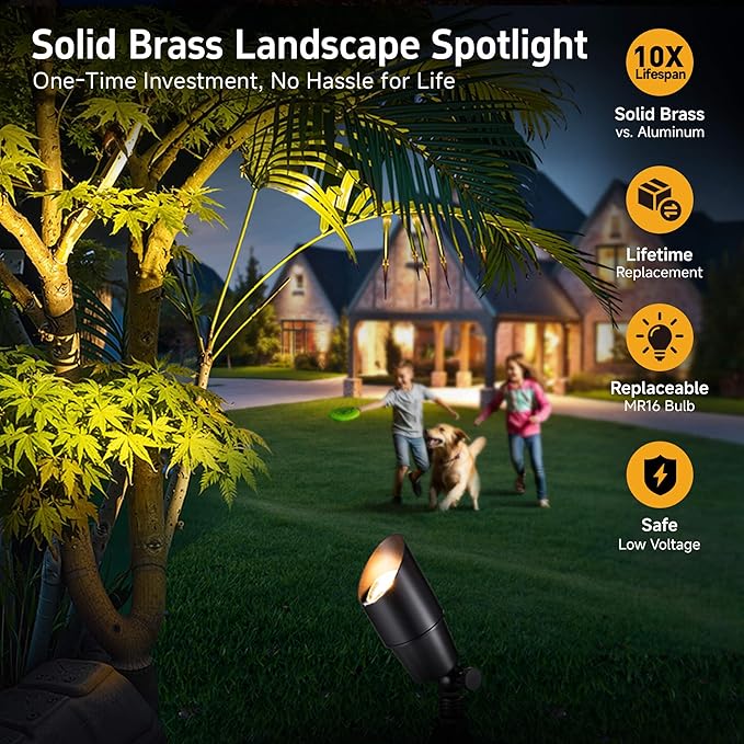 Gardenreet LED Spot Light Outdoor - Die-Cast Brass 12V Uplighting Waterproof, Low Voltage Landscape Lights Metal, Black for Fence Fountain Without MR16 Bulbs (12 Pack)