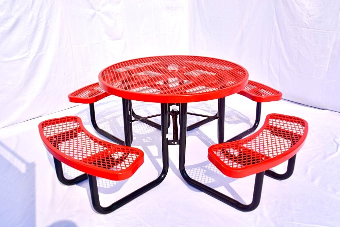 Heavy Duty Heavy Duty 46 inch Expanded Metal Round Picnic Table (Red)