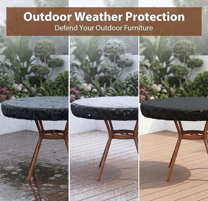 WOMACO Patio Rould Table Covers, Waterproof Patio Furniture Fire Pit Covers, UV Resistant Outdoor Cover for Rould Table/Firepit, Black - 42.5"D
