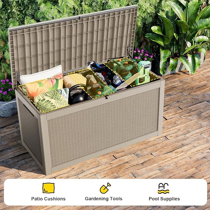 320 Gallon Outdoor Storage Box,Large Waterproof UV Resistant Deck Box,Lockable Storage Container for Patio Furniture Cushions Garden Tools and Pool Accessories(Gray，320 Gallon)