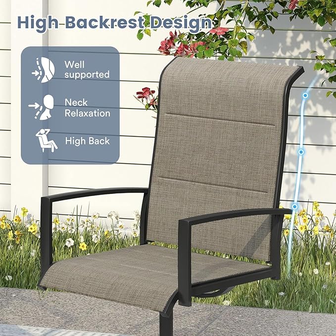 VICLLAX Outdoor Dining Set for 8, Outdoor Furniture Includes 60" Round Patio Table and Swivel Padded Chairs, Black Tabletop and Mixed Brown Fabric