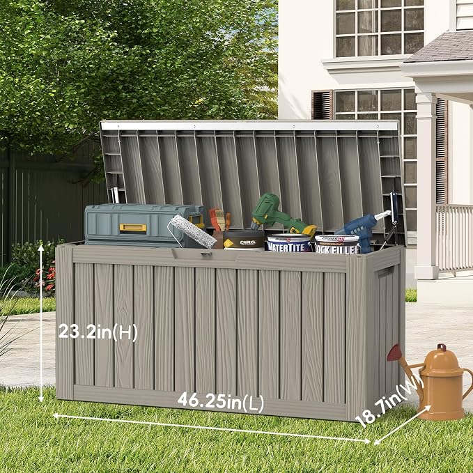 LubanNese Outdoor Storage Box, Waterproof Deck Box, Outdoor Patio Storage Bin, Weatherproof (Grey, 90 Gallon)