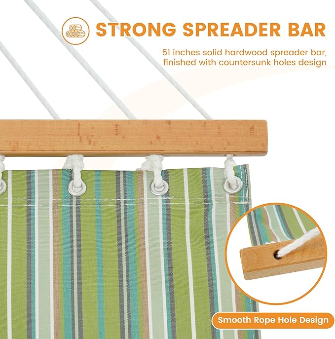 Lazy Daze Hammocks 12 FT Sunbrella Fabric Hammock not Fading with Spreader Bars and Free Pillow Fits for 2 Persons, All Weather and Fade Resistant, 450 lbs Capacity, Foster Surfside with RAIN Finish