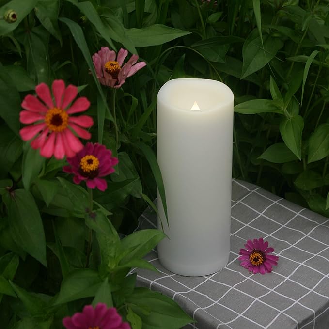 Outdoor Waterproof Large Led Flameless Candles with Remote Timer Long Lasting Battery Operated Plastic Electric Resin Pillar Candles for Home Garden Patio Xmas Wedding Party Decorations 4”X10” 2 Pack