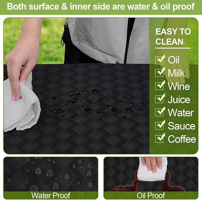 Play Tailor Picnic Table Cover with Bench Covers Camping Essentials Waterproof Windproof Camping Tablecloth with Drawstring Bag, Fitted Rectangle Tables and Seats, 72in, Black