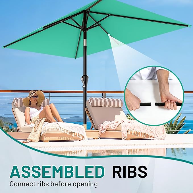 AreShark 6.5' x 10' Rectangular Patio Umbrellas for Outdoor, Outdoor Table Umbrella, Large Outdoor Patio Umbrellas with 6 Sturdy Ribs for Pool, Garden, Deck & Market (Aqua Sky)