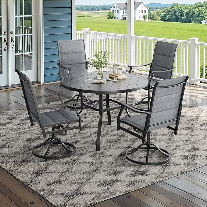 Soohow Patio Dining Set for 4, 5-Piece Round Table Outdoor Dining Set, 4 x Swivel Patio Chairs and 1 x 41 Round Outdoor Dining Table, for Poolside, Backyard and Proch