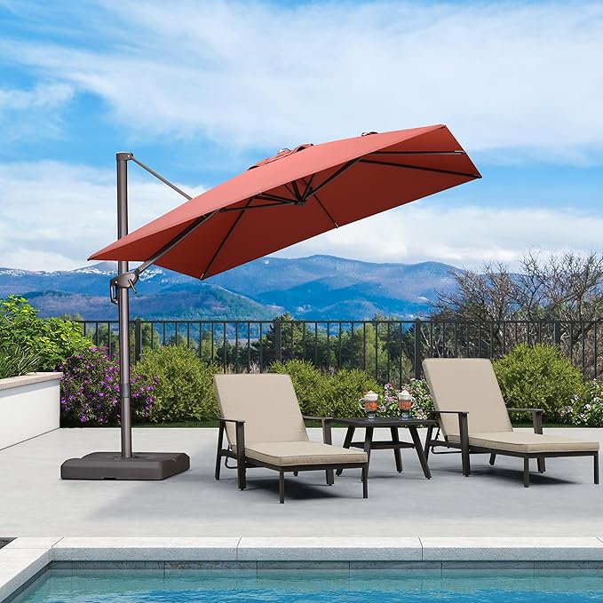 PURPLE LEAF 9' X 9' Patio Umbrella Antique Bronze Square Cantilever Umbrella Outdoor with 360° Rotation and Aluminum Offset Hanging for Pool Deck Garden Backyard, Brick Red