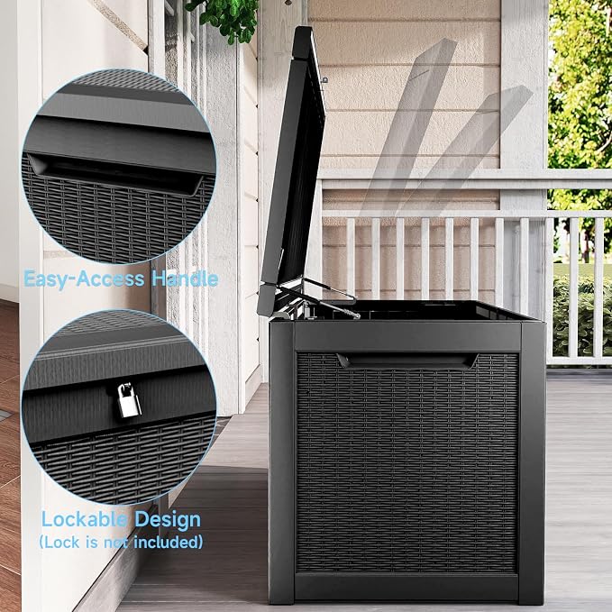 Large Outdoor Storage Box Waterproof, UV Resistant Resin Deck Box for Patio Furniture,Garden Tools,Cushions (Black, 320 Gallon)