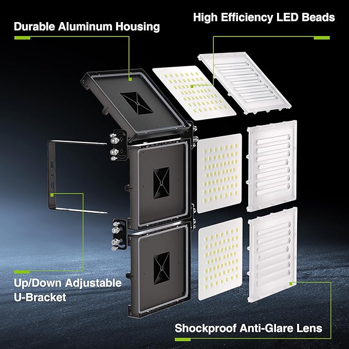 STASUN 480W LED Flood Light, Mini Series Exterior Floodlight, 48000LM 6000K Daylight White, IP66 Waterproof, 3 Adjustable Panels, Outdoor LED Security Lighting for Backyard, Driveway, Parking Lot