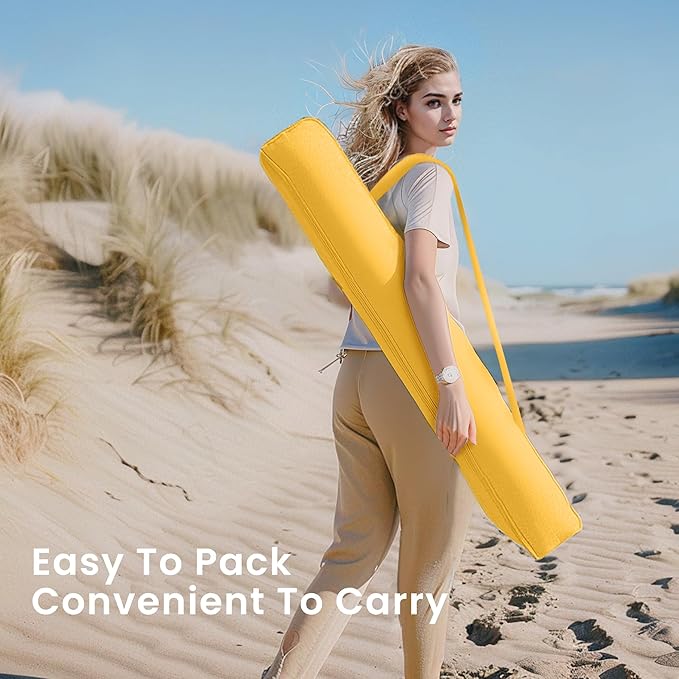 PHI VILLA 7ft Fringe Beach Umbrella with Sand Anchor, Outdoor Patio Portable Beach Umbrella for Sand with Tassels, Push Button Tilt & Carrying Bag, UPF 50+, Yellow