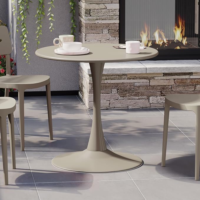 WestinTrends Playa 31.5" Round Outdoor Indoor Metal Cocktail Dining Table, Sand