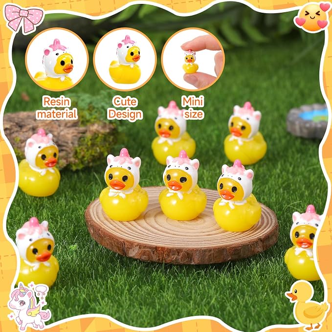 30 Pcs Mini Unicorn Resin Ducks, Fun Printed Toy Figures for Birthday Party Favors, Themed Decor, Kids Gift Collection (Wearing a Unicorn Hat)