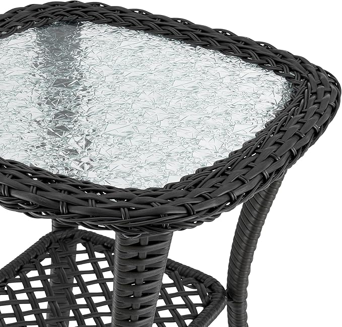 Manhattan Comfort Fruttuo 3-Piece Patio Conversation Set, Swivel Steel Rattan Chairs with Removable Cushions & Tempered Glass End Table, Weather-Resistant Outdoor Furniture for Backyard & Porch, Grey
