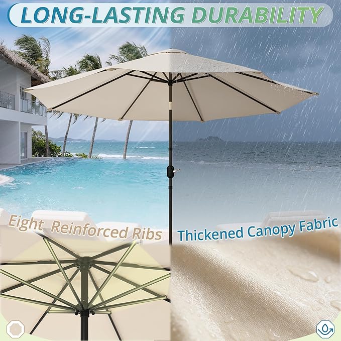 LUE BONA 10FT Patio Umbrella, Easy Tilt Umbrella Outdoor Patio with Crank, Waterproof Market Umbrella for Outdoor Table Pool Deck Garden, Beige