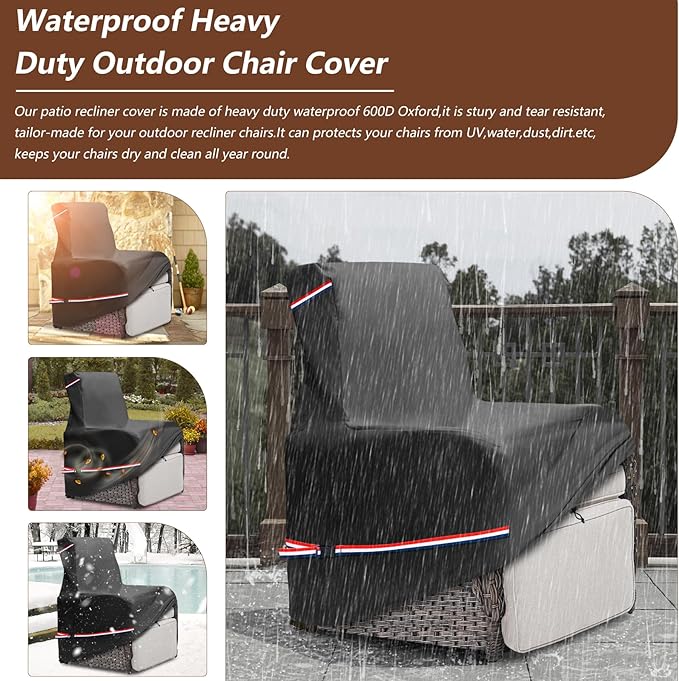 Outdoor Recliner Chair Covers 2 Pack,Patio Swivel Chair Covers,600D Heavy Duty Waterproof Patio Rocking Chairs Cover,Outdoor Furniture Covers for All Weather Protection.Black