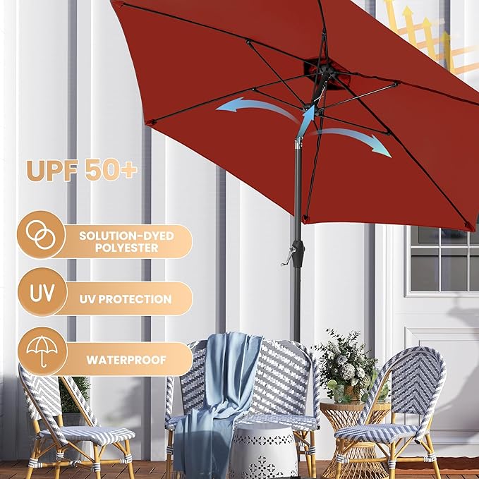 Ayge 7.5FT Large Outdoor Patio Umbrella Market Table Umbrella-UV Resistant, Easy Push Button Tilt and Crank, 6 Sturdy Fiberglass Ribs Heavy-Duty Pool Umbrella for Deck, Backyard,Garden, Yard,Red