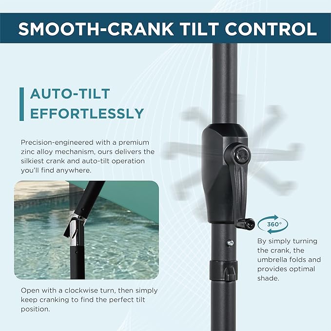 9FT Outdoor Patio Umbrella with Crank Lift & Auto Tilt - Market Umbrella, 8 Heavy-Duty Ribs, UV Resistant & Water-Repellent for Garden, Deck, Poolside & Backyard