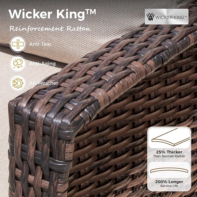Swivel Patio Wicker Chairs Set of 2, High Back Outdoor Swivel Patio Rattan Chairs with 5.5" Thick Cushions for Bistro Balcony Porch Deck and Yard, Beige