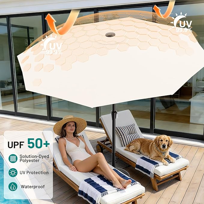 AreShark 10 FT Outdoor Patio Umbrella, Patio Table Umbrella with Push Button Tilt and Crank, Outdoor Patio Umbrellas with 8 Fiberglass Ribs, Patio Umbrellas for Market, Garden, Pool (Cream White)
