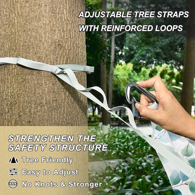 Camping Hammock Outdoor Hammocks for Outside Eucalyptus Leaf Watercolor Beach Trees Portable Lightweight with Pockets Tree Straps Indoor