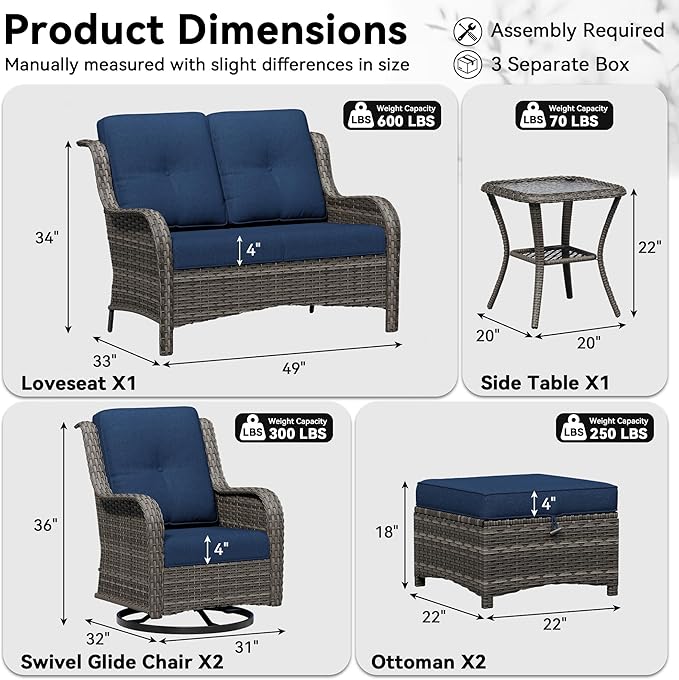 6 Piece Outdoor Wicker Patio Furniture Set, Outdoor Swivel Rocker Patio Chairs Set with Thickened Olefin Cushions, High Back and Deep Seating, Hand-Woven PE Rattan for Porch, Deck