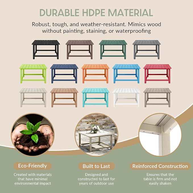 WestinTrends Malibu Low Outdoor HDPE Square Patio Coffee Table, Sand