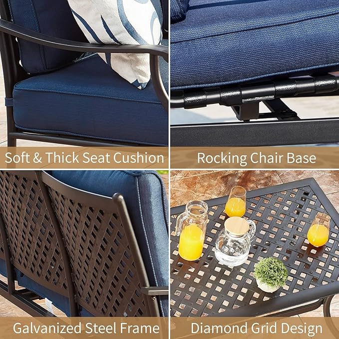 PatioFestival Patio Conversation Set 4Pcs Cushioned Outdoor Furniture Sets Patio Seating with All Weather Galvanized Steel Frame (Blue)