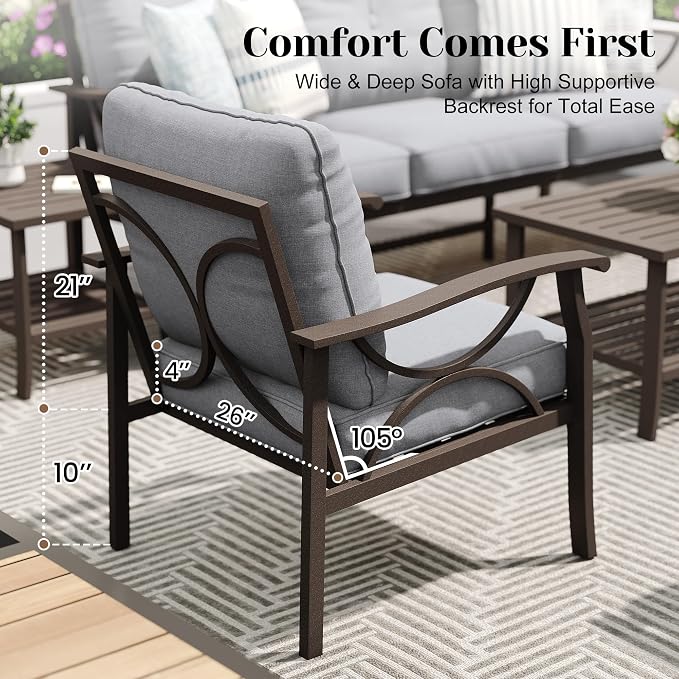 FansaFurn 3 Seats Outdoor Patio Furniture Set, Outdoor Metal Sectional Furniture with Cushions, Outdoor Conversation Set with Coffee Table for Deck, Balcony, Backyard, Garden, Grey