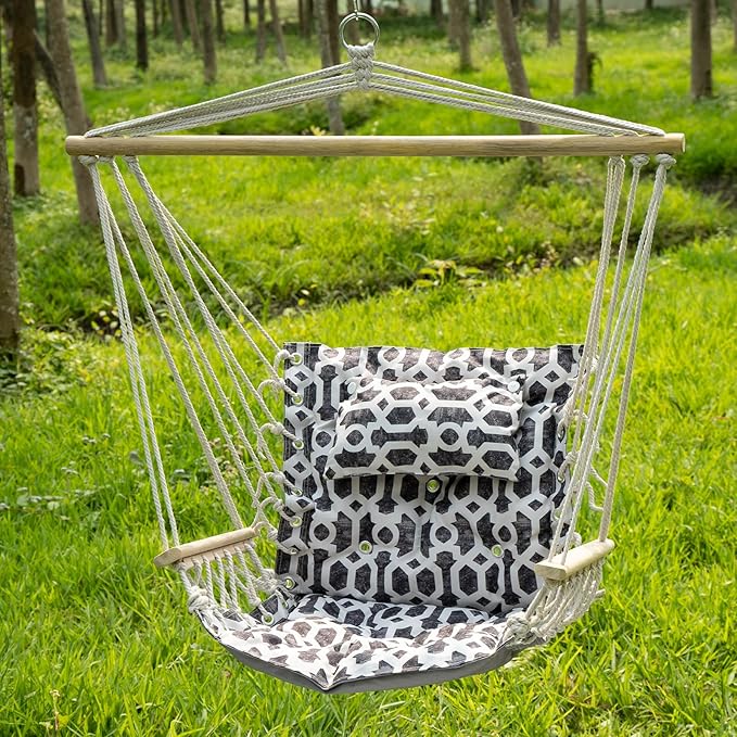 Backyard Expressions Extra Padded Reversible Hanging Rope Swing - Max 275 Lbs - Wooden Spreader Bar - for Any Indoor or Outdoor Spaces