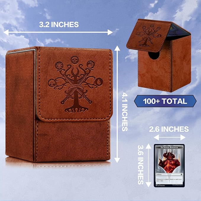 PROMAXIBINDER MTG Card Deck Box, Commander Deck Box Fits 100+ Single Sleeved Cards, Storage for TCG/MTG Crads, PU Leather Strong Magenet (Brickred, Tree)
