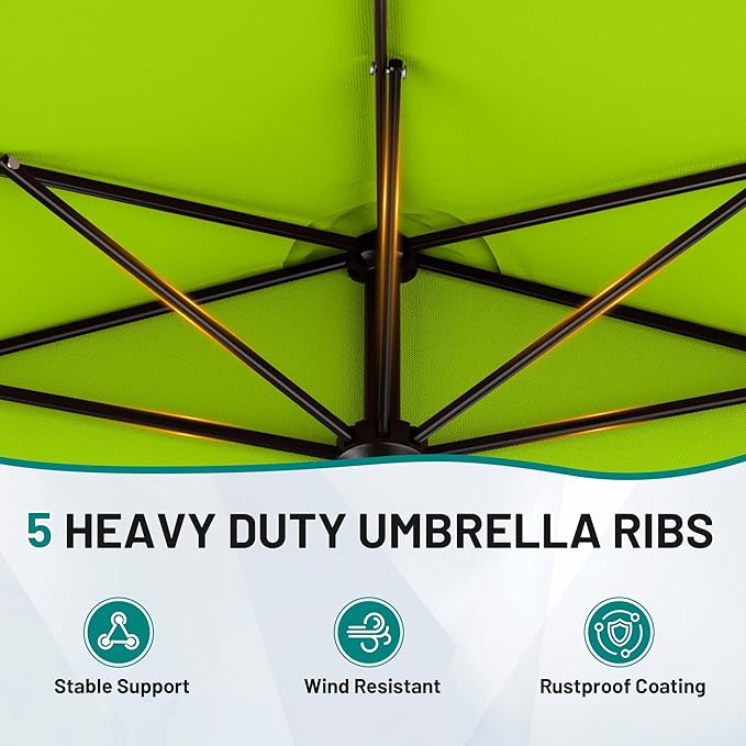AreShark 9FT Half Patio Umbrella, Outdoor Wall Umbrella with Crank & 5 Sturdy Ribs, Table 1/2 Umbrella Patio for Garden, Deck, Balcony and Pool, Apple Green