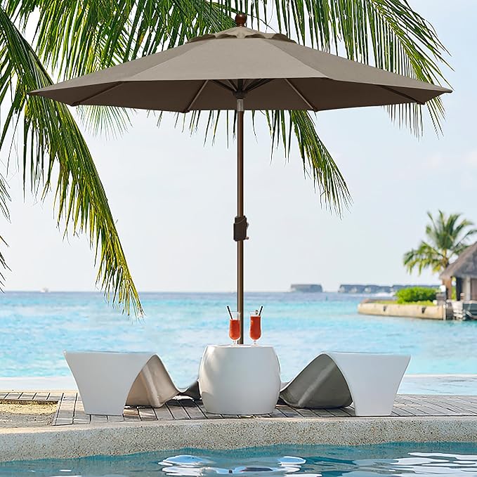 EliteShade USA 10-Year-Non-Fading 9Ft Market Patio Umbrella, UPF 50+ UV Protection Performance Sun Umbrella, Heavy Duty Commercial Grade Outdoor Table Umbrella with Crank & Tilt, Windproof Vented Top for Garden, Pool, Deck and Outdoor Playsets, Taupe