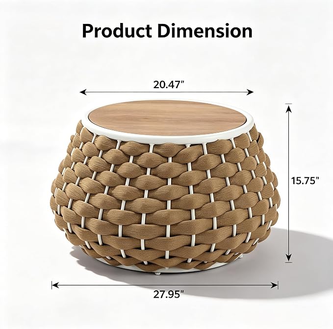 YDcosyfy Large Round Outdoor Side Table, 28 Inches Patio End Table with Removable Wood Top, Outside Coffee Table, All-Weather Metal Frame, Hollow Out Bottom Storage, for Balcony, Porch, Garden, Brown